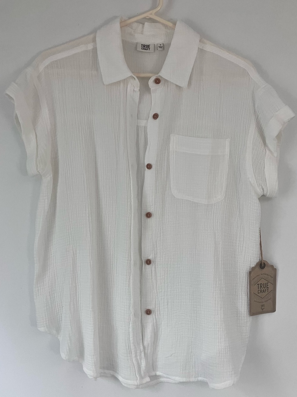 True Craft Cotton Gauze Short Sleeve Blouse Top Small